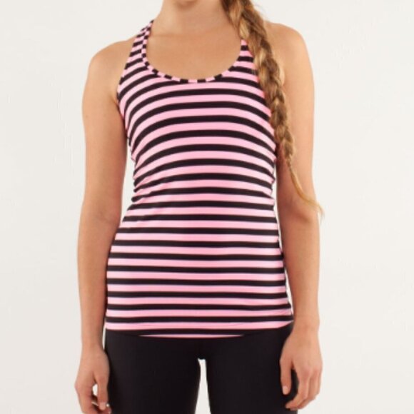 VGC Lululemon Cool Racerback - Sea Stripe Pink Shell - Approx. Size 4/6 - Picture 1 of 4